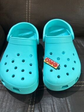 CROCS Kids Bright Aqua Slip-On Clogs with OMG Charm